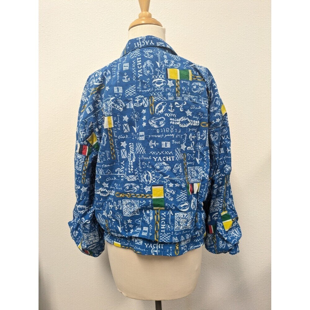 Vintage Lizsport 90s Y2k Blue Nautical Coastal Print Bomber Jacket sz M Retro - Picture 10 of 13